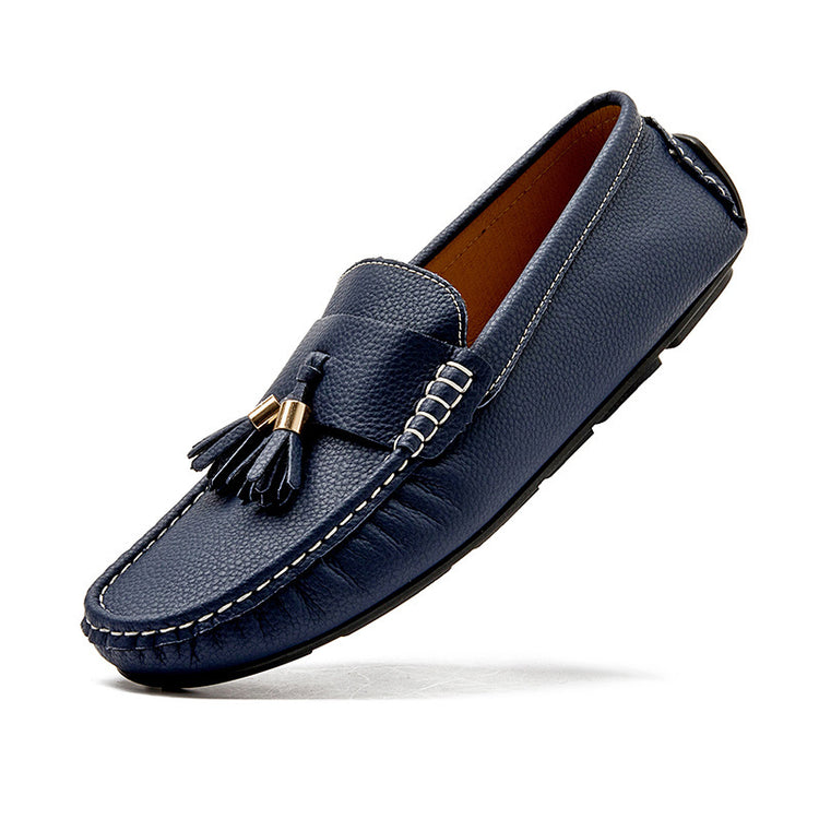 Men's Ge Leather Slip-On Loafer snuine with Tassels Breathable Flat Sole Driving Casual Shoes