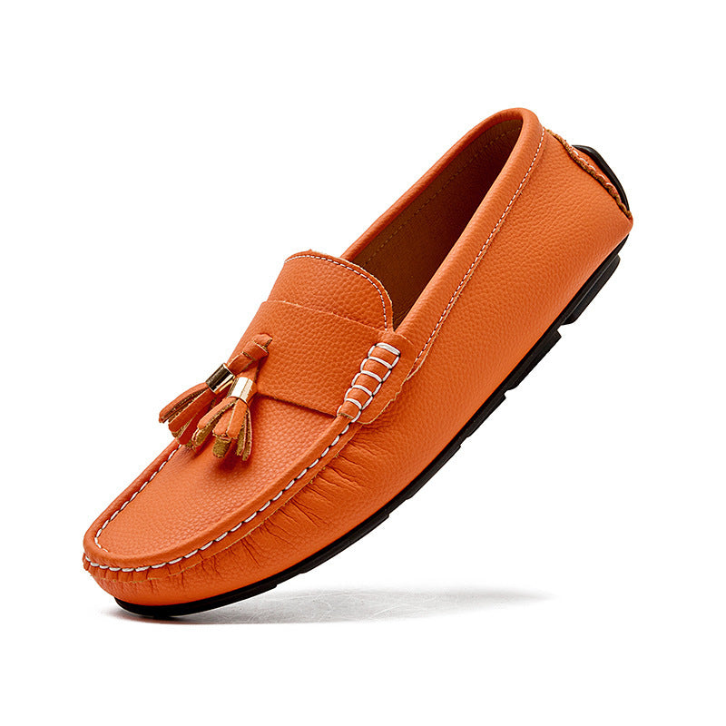 Men's Ge Leather Slip-On Loafer snuine with Tassels Breathable Flat Sole Driving Casual Shoes