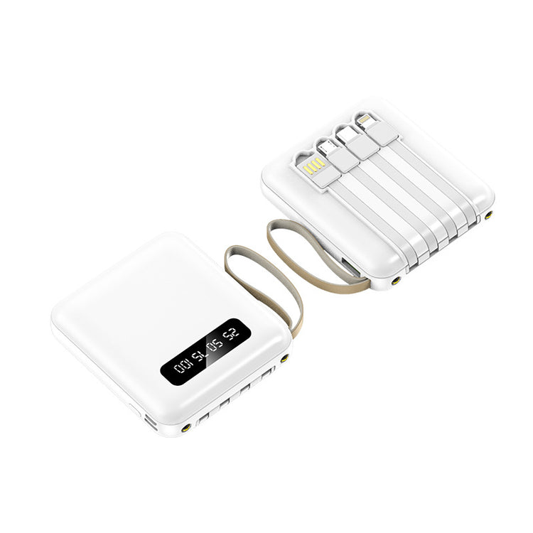 Portable Power Bank with Built-in Cables PD 2.0 Fast Charging High Capacity Lithium Polymer Battery for Smartphones and Tablets