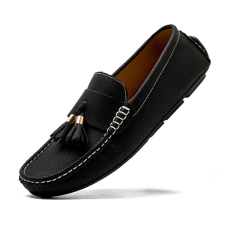 Men's Ge Leather Slip-On Loafer snuine with Tassels Breathable Flat Sole Driving Casual Shoes