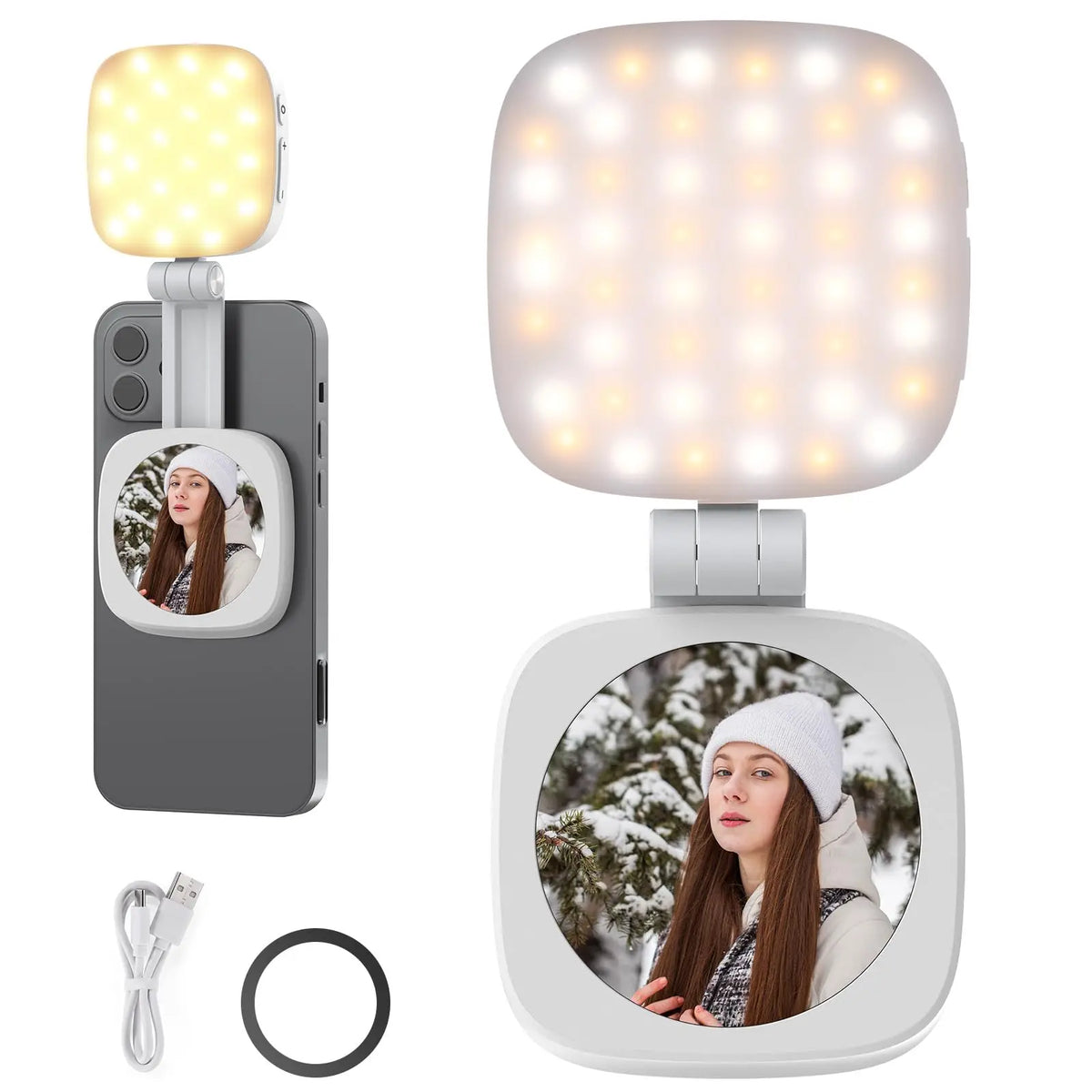 NEEWER BASICS Magnetic Selfie Light For MagSafe iPhone,CRI95 700lx/0.3 Folding LED Phone Fill Ring Lighting with Mirror for Make