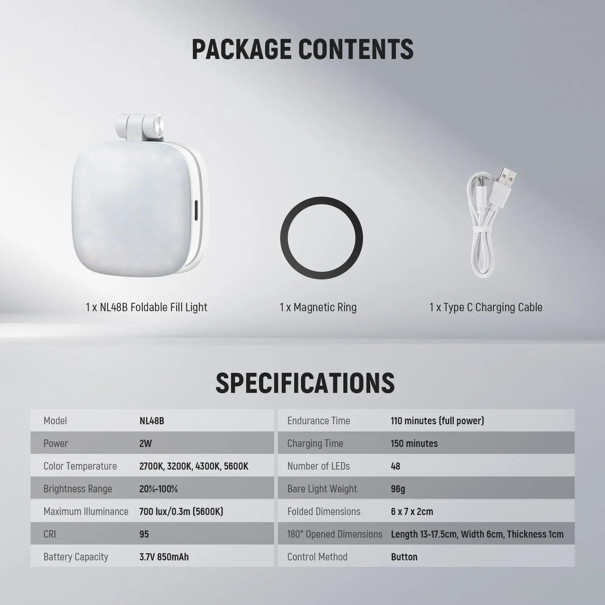 NEEWER BASICS Magnetic Selfie Light For MagSafe iPhone,CRI95 700lx/0.3 Folding LED Phone Fill Ring Lighting with Mirror for Make