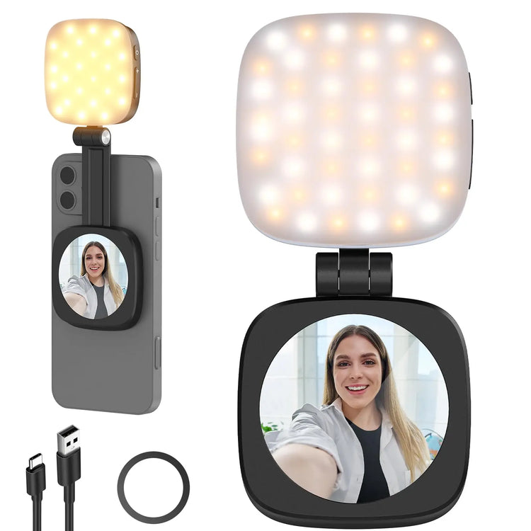 NEEWER BASICS Magnetic Selfie Light For MagSafe iPhone,CRI95 700lx/0.3 Folding LED Phone Fill Ring Lighting with Mirror for Make