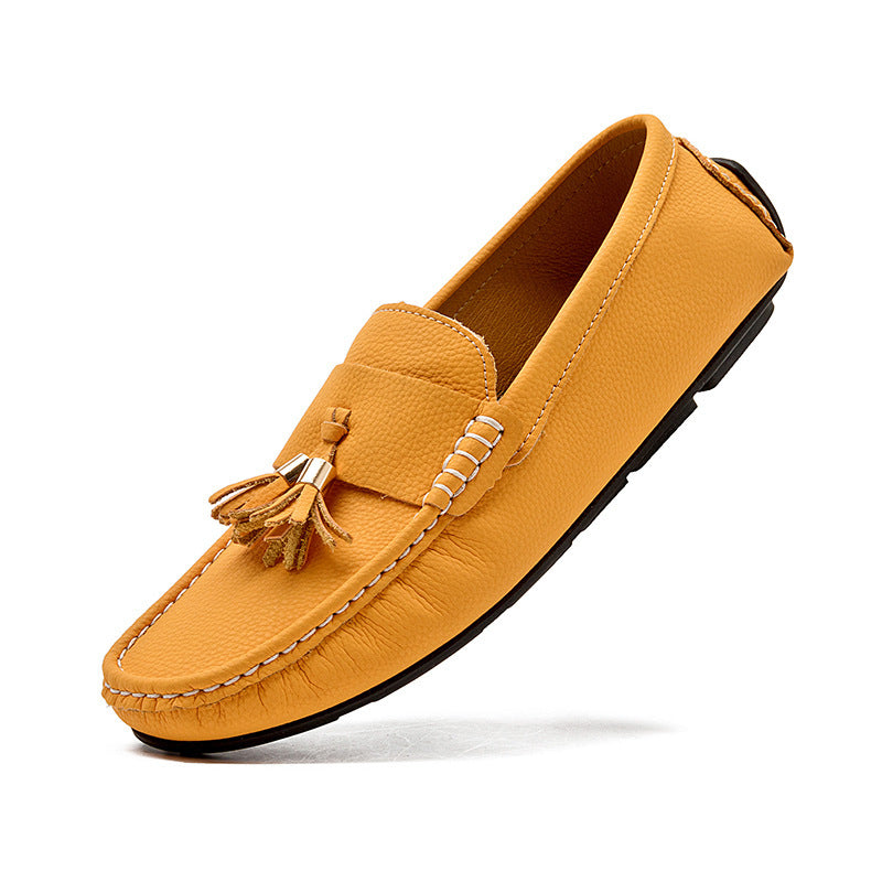 Men's Ge Leather Slip-On Loafer snuine with Tassels Breathable Flat Sole Driving Casual Shoes