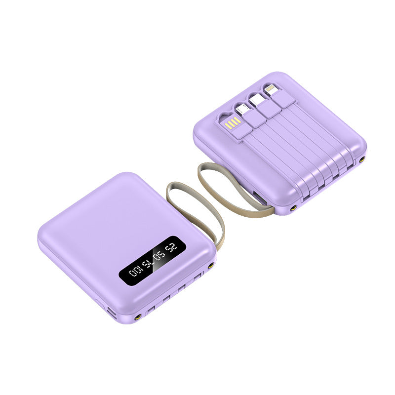 Portable Power Bank with Built-in Cables PD 2.0 Fast Charging High Capacity Lithium Polymer Battery for Smartphones and Tablets