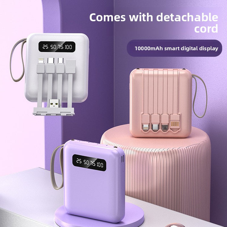 Portable Power Bank with Built-in Cables PD 2.0 Fast Charging High Capacity Lithium Polymer Battery for Smartphones and Tablets
