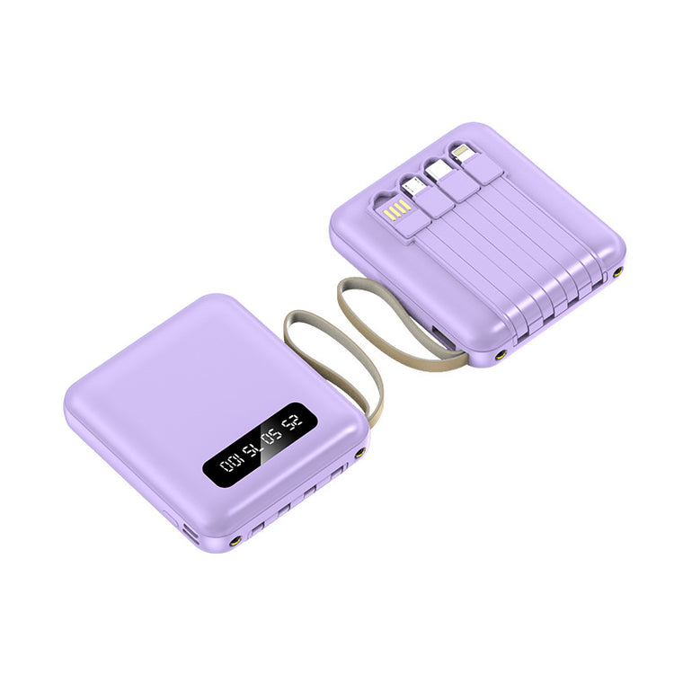 Portable Power Bank with Built-in Cables PD 2.0 Fast Charging High Capacity Lithium Polymer Battery for Smartphones and Tablets